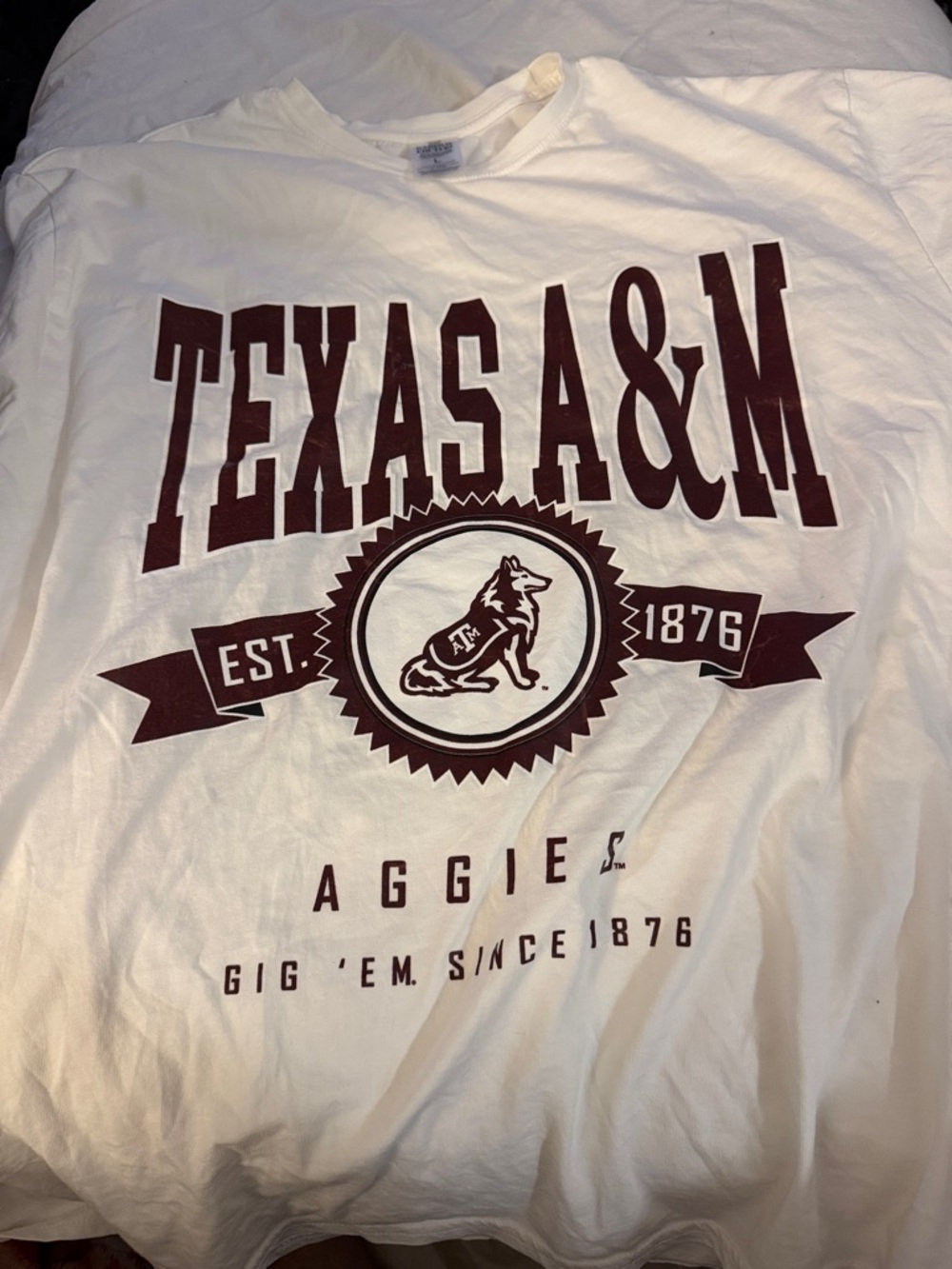 Ameda White Texas A&M Aggies Short Sleeve Tee with Maroon Print